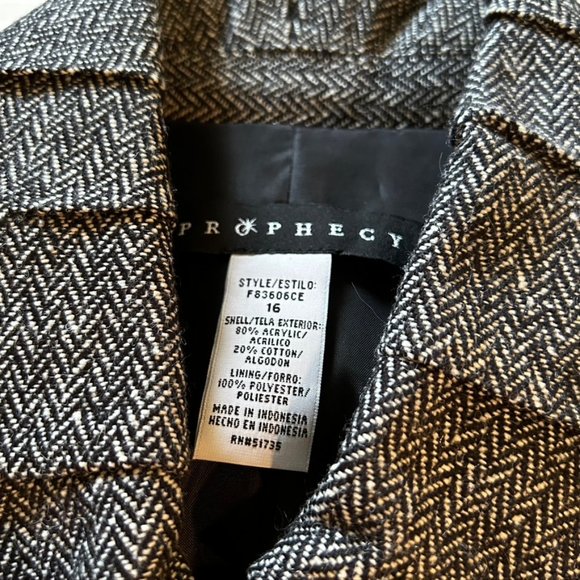 Prophecy Vintage Black & White Tweed-Like Jacket EUC Size 16 - Picture 6 of 8